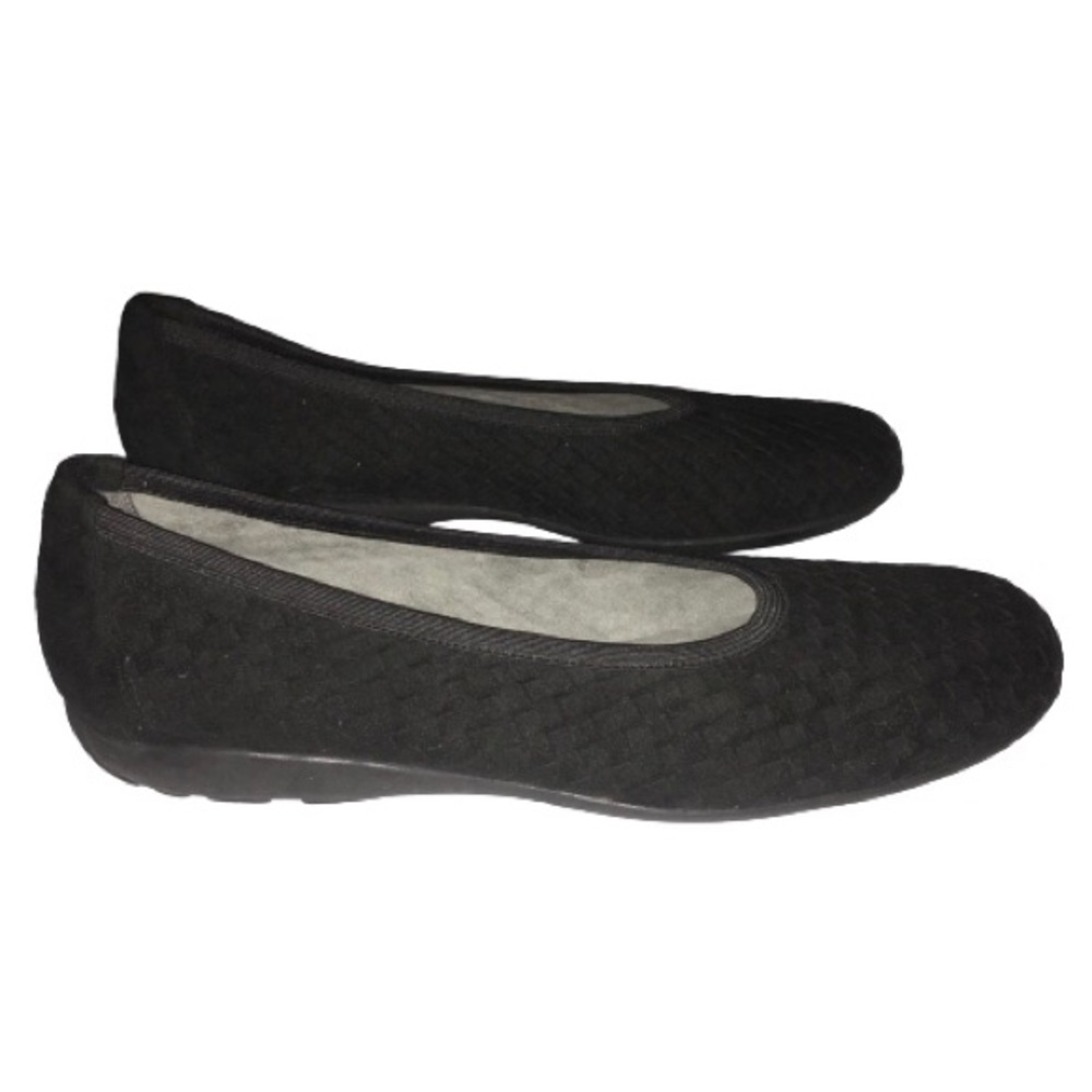Stuart Weitzman Black Suede Weaved Ballet Flats